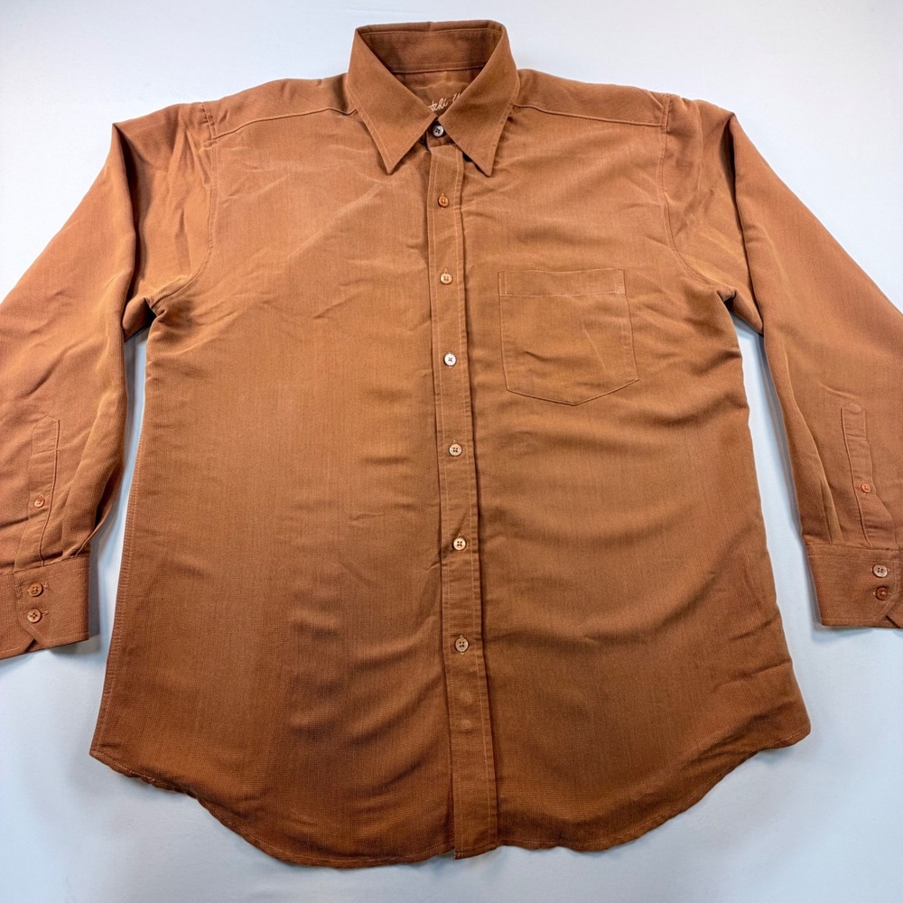 Bugatchi Uomo Mens M Rust Brown Modal Rayon Microfiber Long Sleeve Shirt